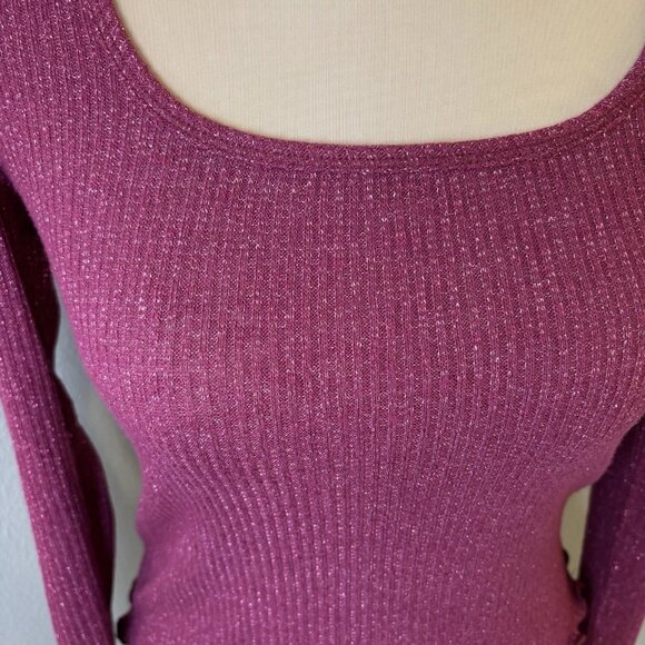 Abercrombie and Fitch Women's Medium Pink Sparkle Crop Top Long Sleeve - Picture 3 of 7